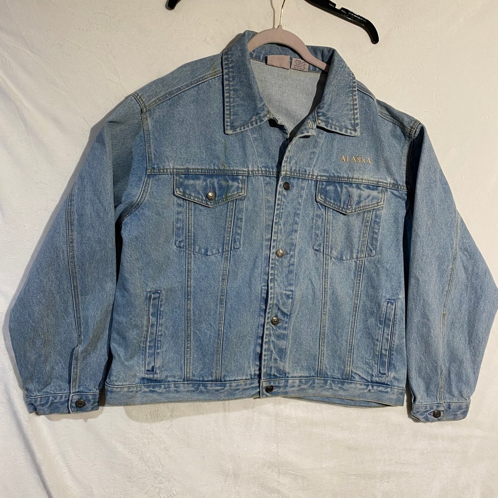 Most Wanted Alaska Denim Trucker Jacket Mens 2XL Light Wash Blue Cotton L2